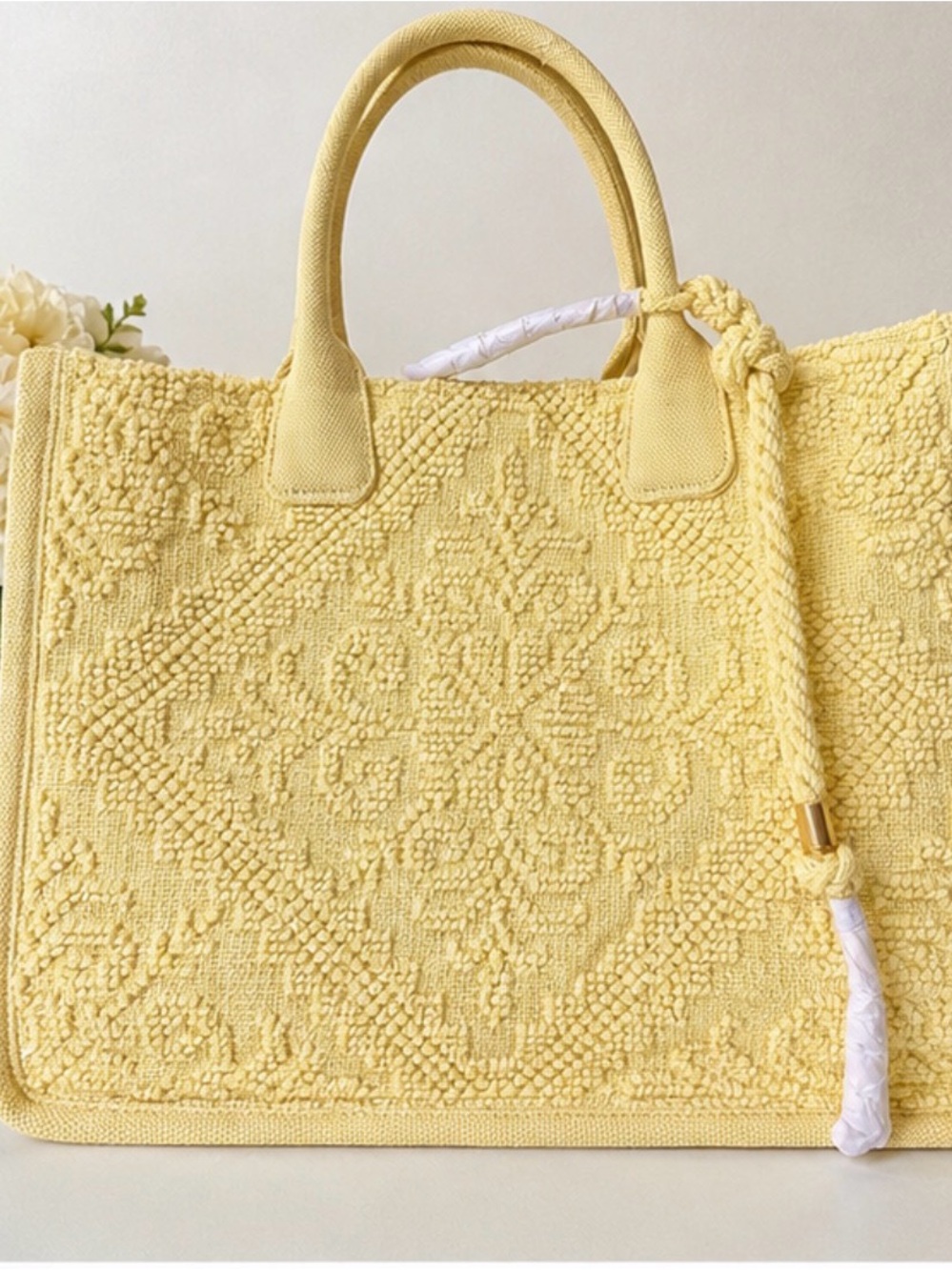Vince  Camuto Spring-Summer New Yellow Textured Tote Bag - Women's Handbag